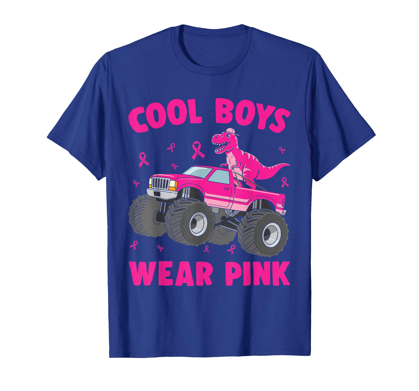 Dinosaur Monster Truck Cool Boys Wear Pink Breast Cancer T-Shirt