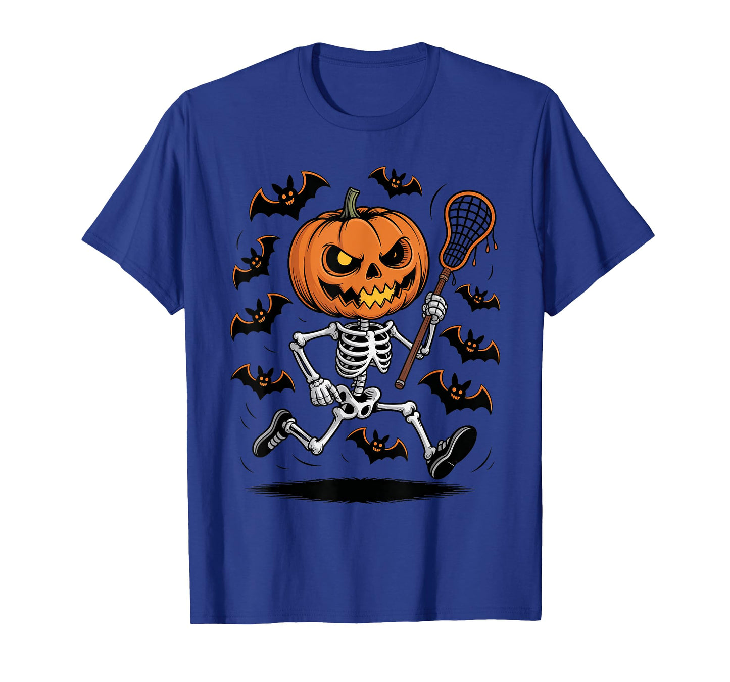 Pumpkin Skeleton Playing Lacrosse Halloween Trick or Treat T-Shirt