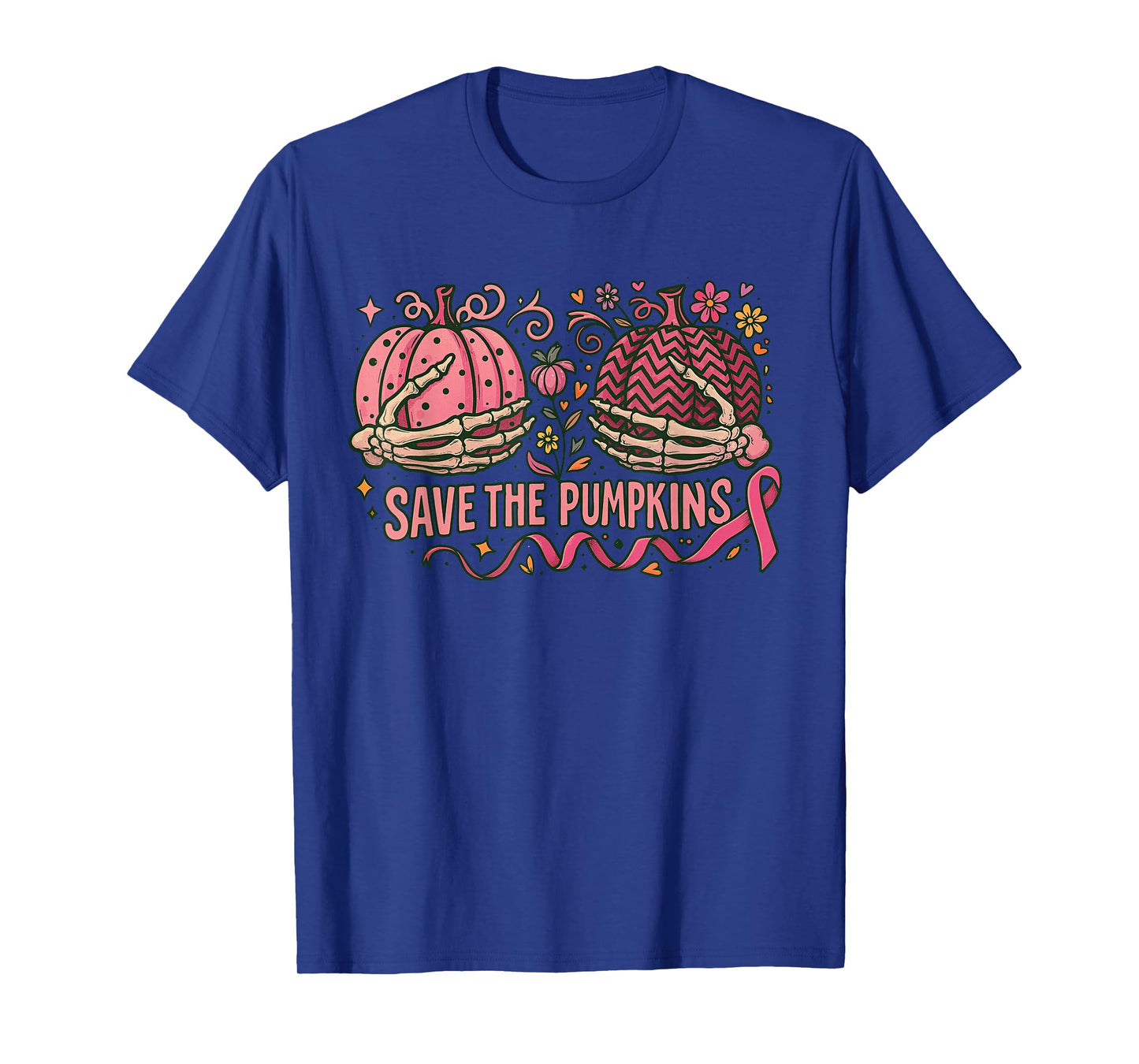 Skeleton Save The Pumpkins, Pink Ribbon Breast Cancer T-Shirt