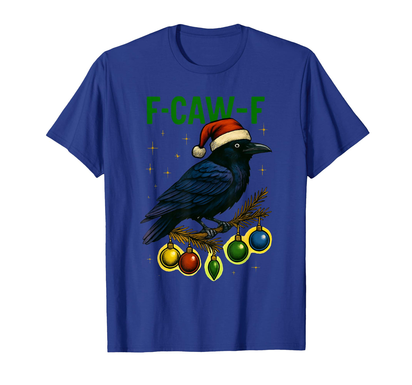 Black Crow F-Caw-F Funny Retro Christmas Lights Santa Hat T-Shirt