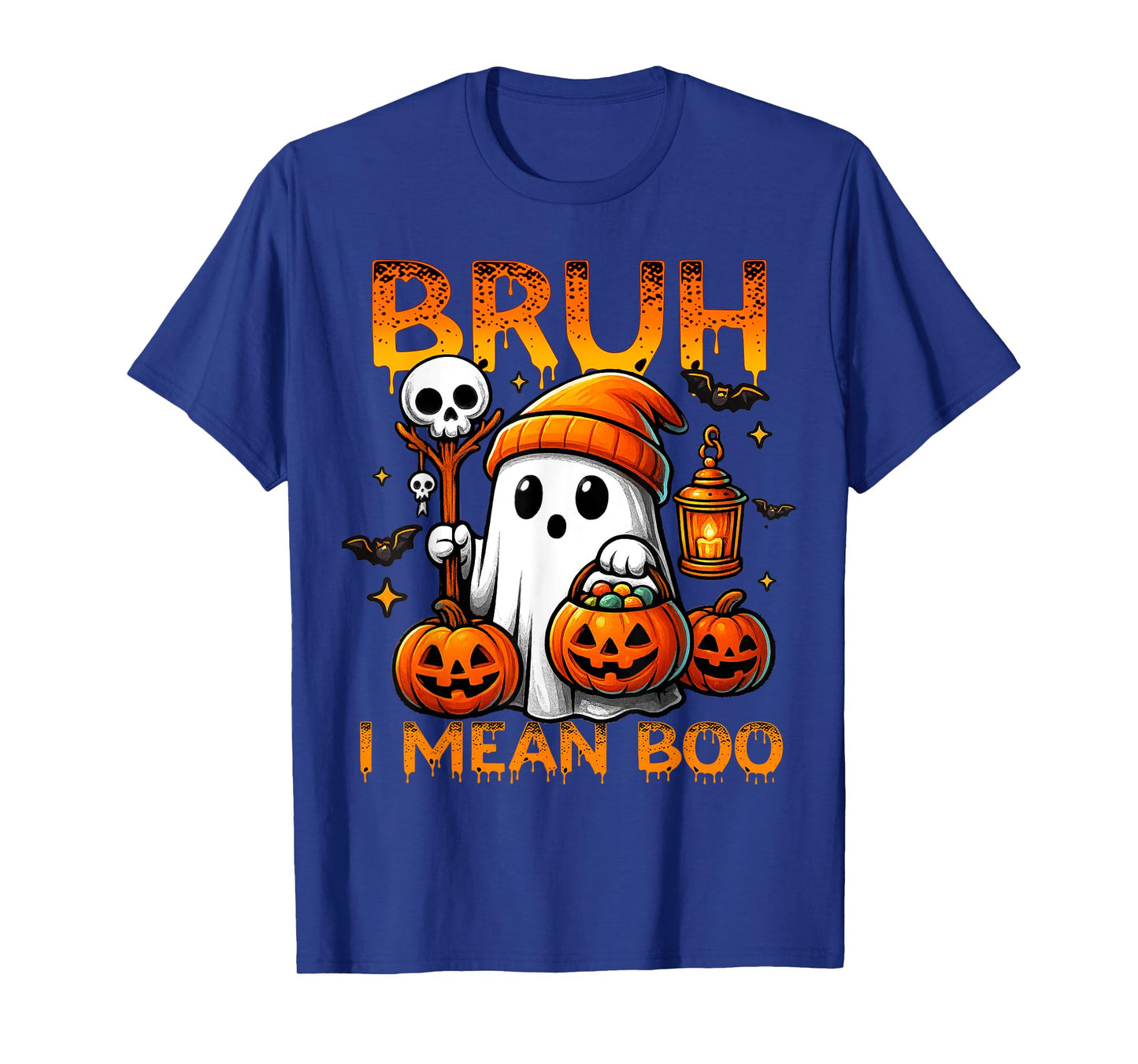 Halloween Bruh Ghost Boo Skull Pumpkin Boys Kids Men T-Shirt