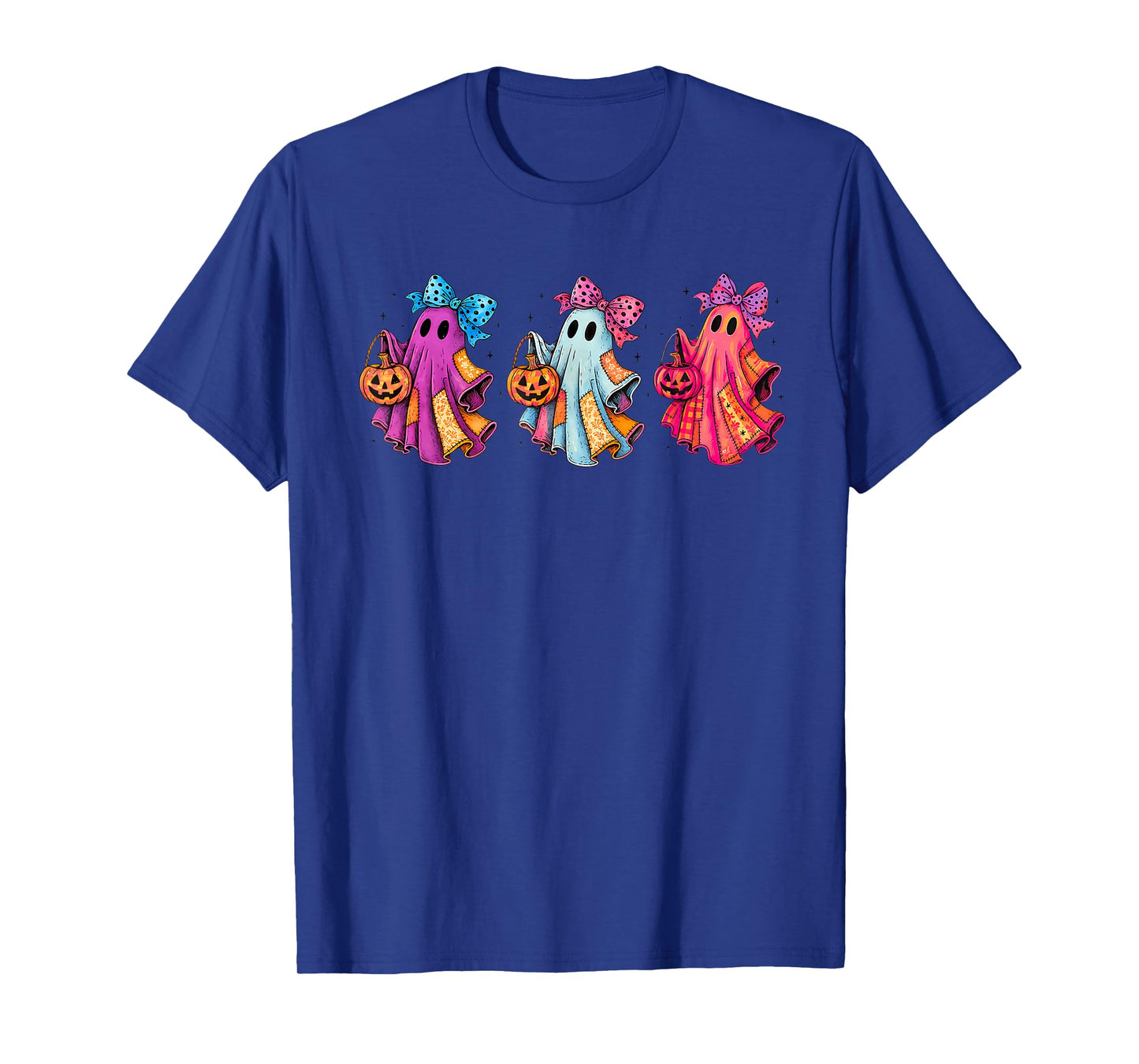 Preppy Girly Coquette Bow Patchwork Ghost Fall Halloween T-Shirt