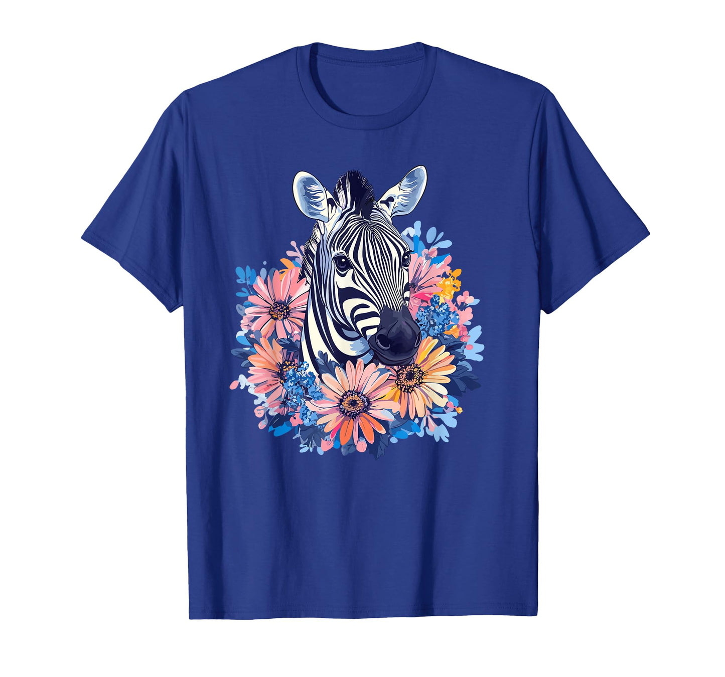 Zebra With Flowers Vibrant Nature T-Shirt