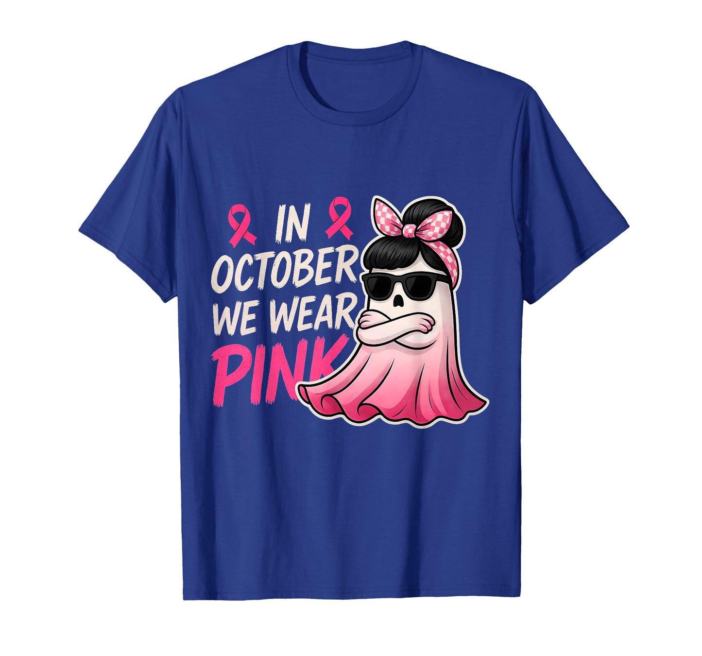 in October We Wear Pink Breast Cancer Awareness Halloween T-Shirt