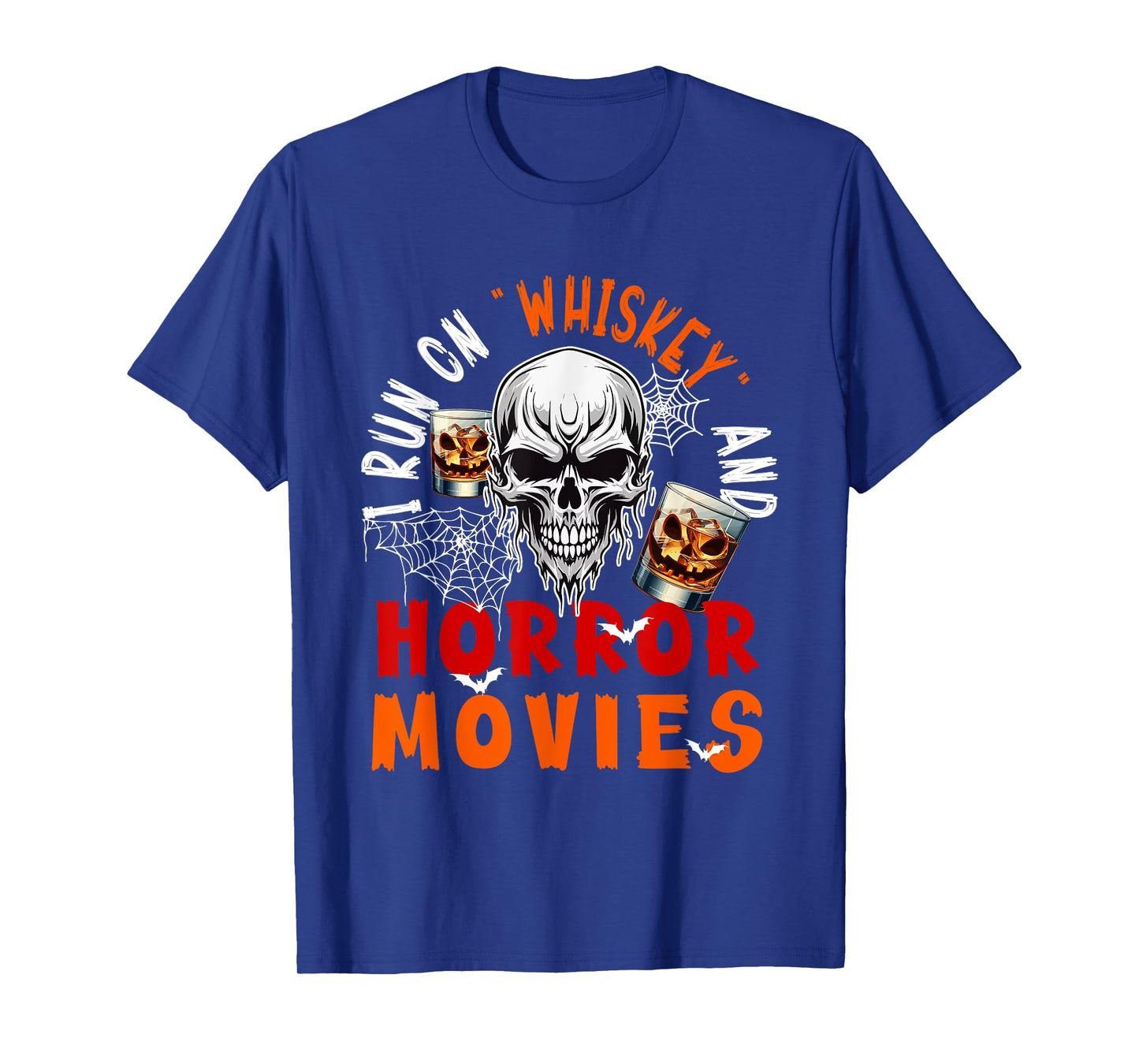 Running On Whiskey and Horror Movies Halloween Skull Drinker T-Shirt