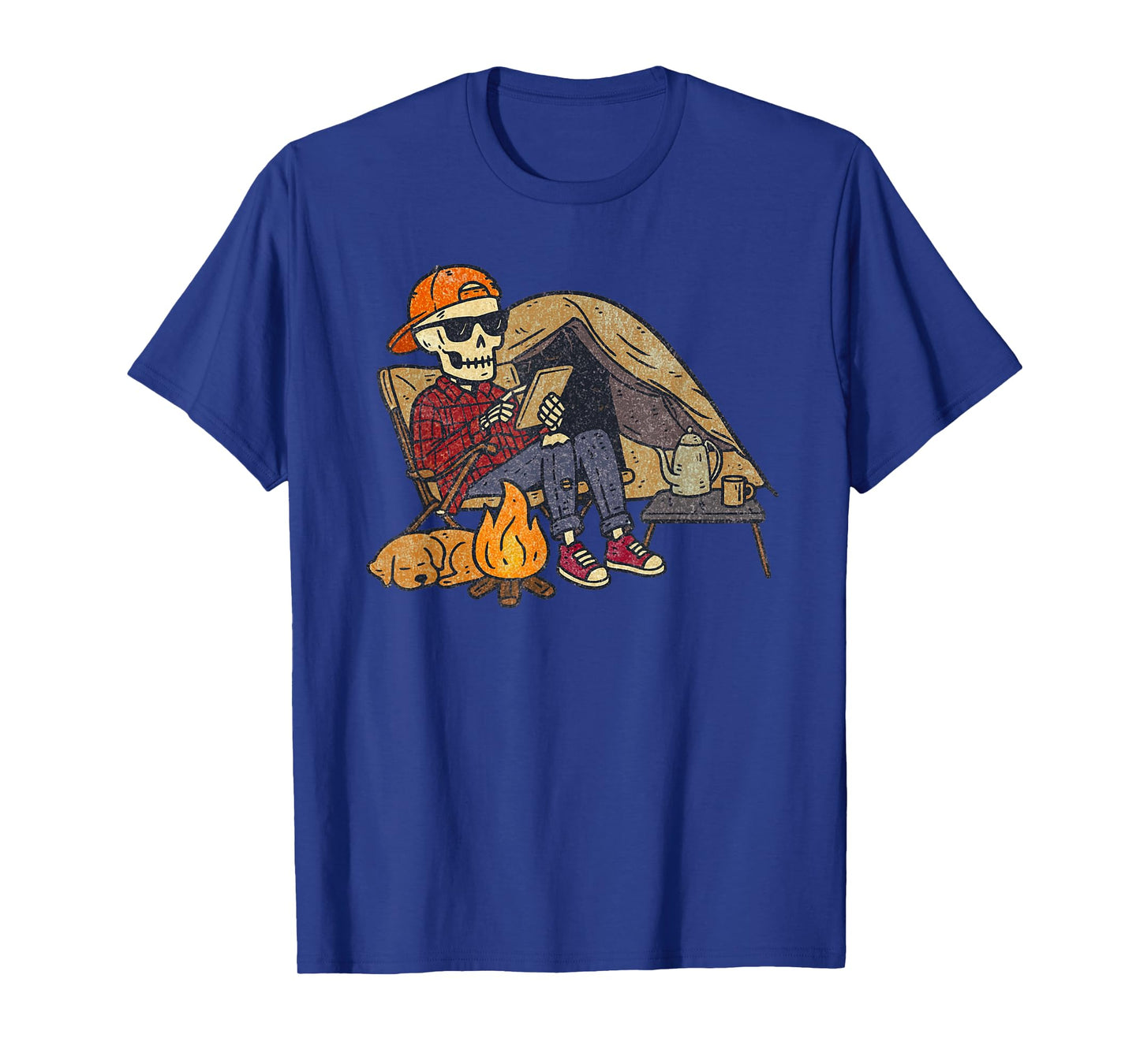 Vintage Halloween Skeleton Camping Funny Spooky Costume T-Shirt