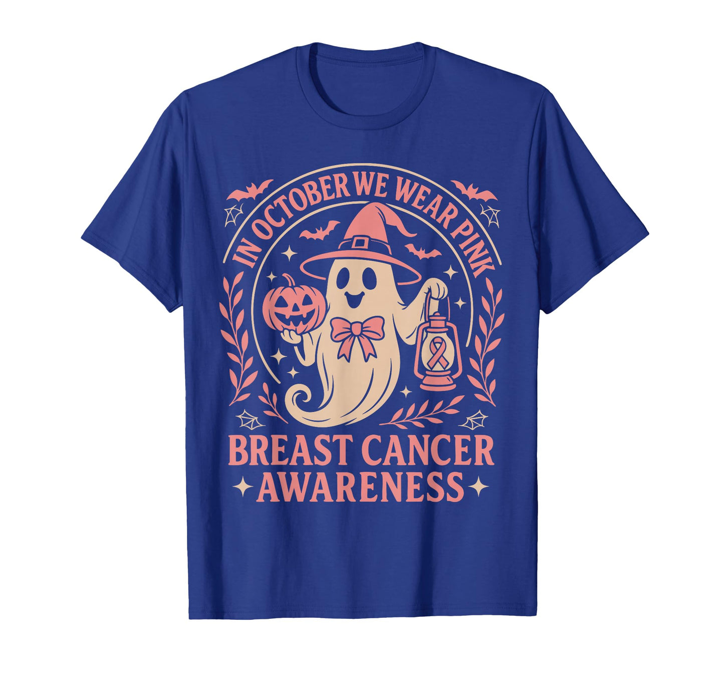 in October We Wear Pink Halloween Witch Pumpkin Ribbon T-Shirt
