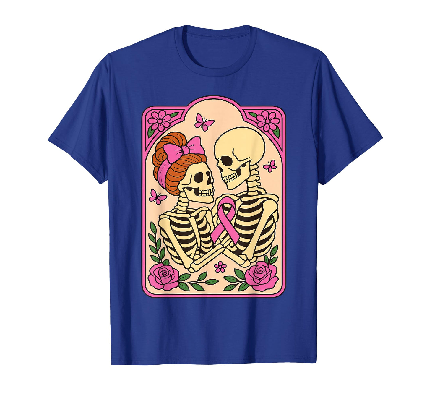 Skeleton Hugging Skeleton Halloween Breast Cancer Awareness T-Shirt