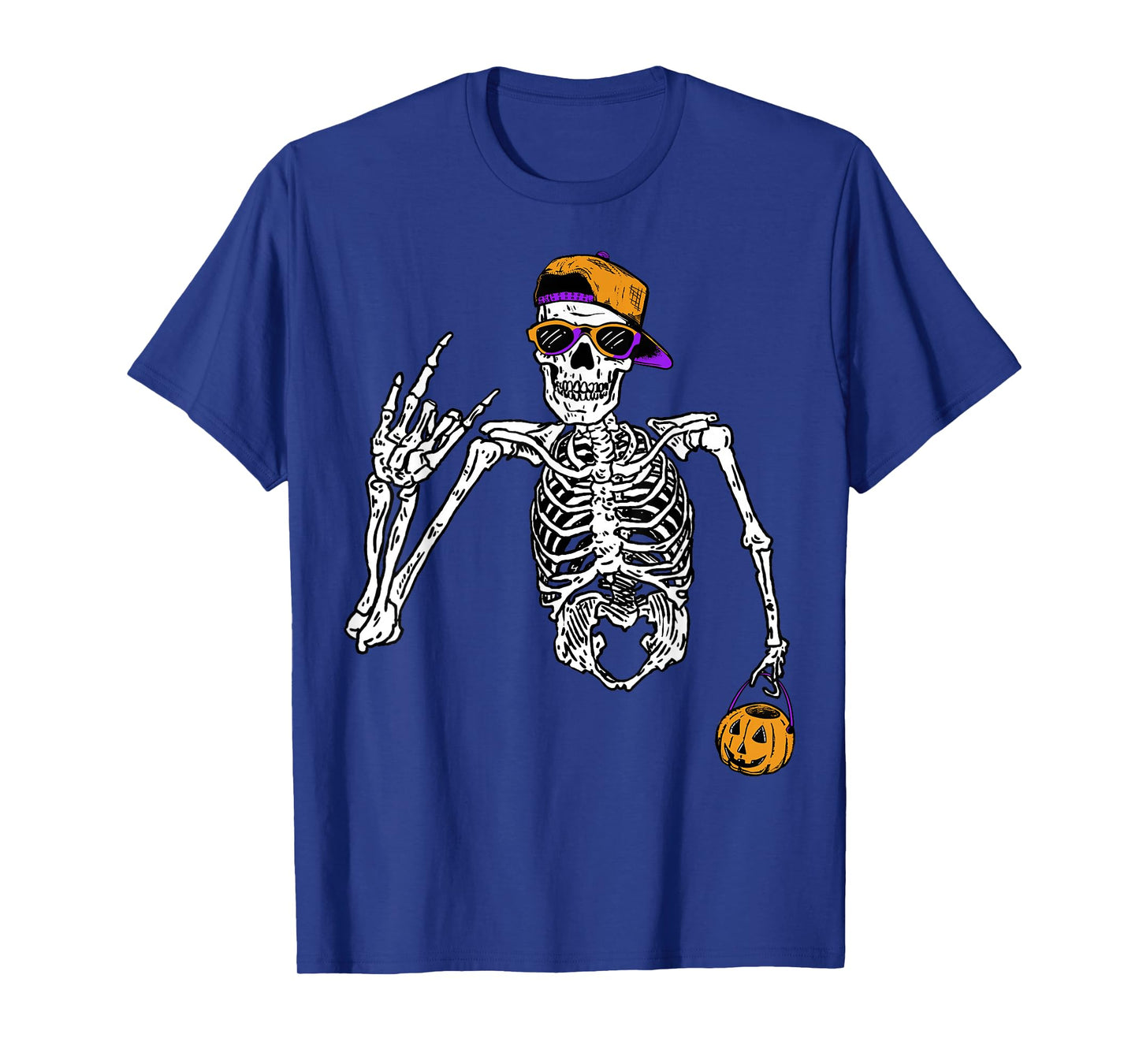 Rocker Skeleton Cap Skater Cool Halloween Pumpkin T-Shirt