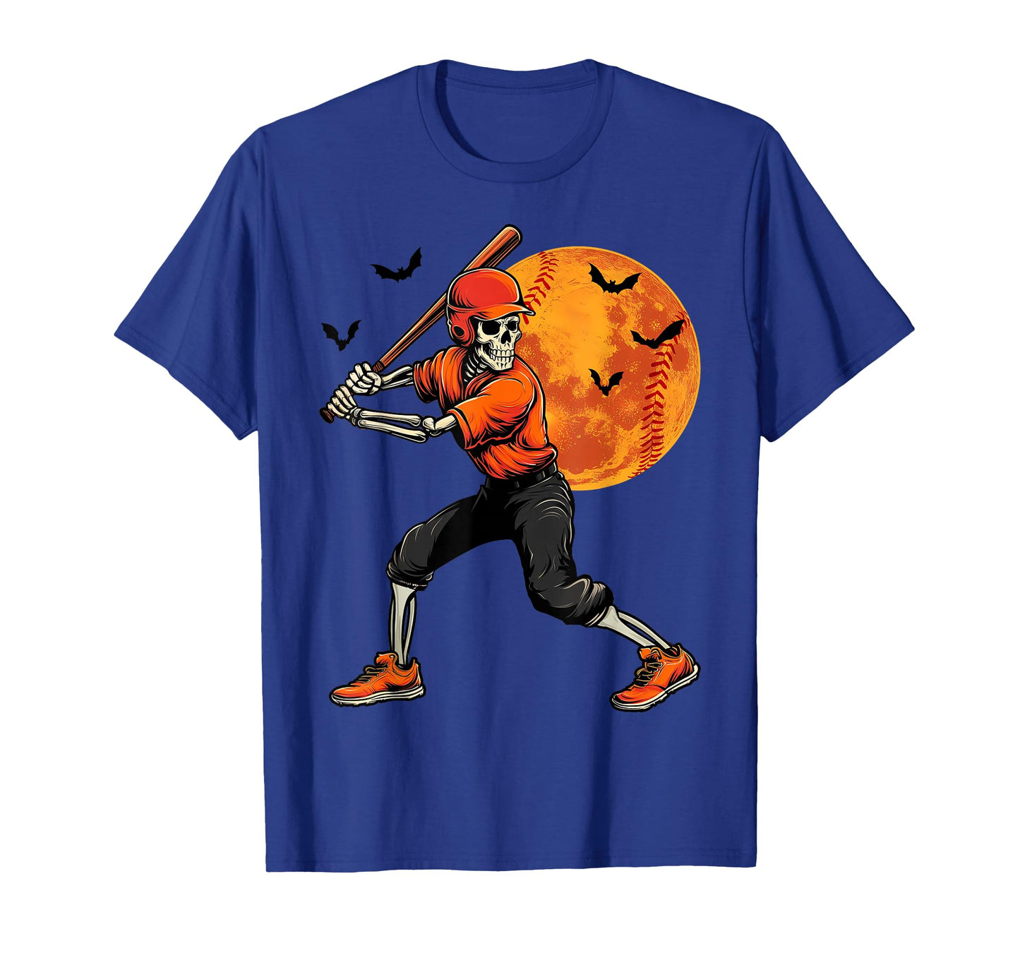 Skeleton Playing Baseball Spooky Halloween Costume Men Boys T-Shirt