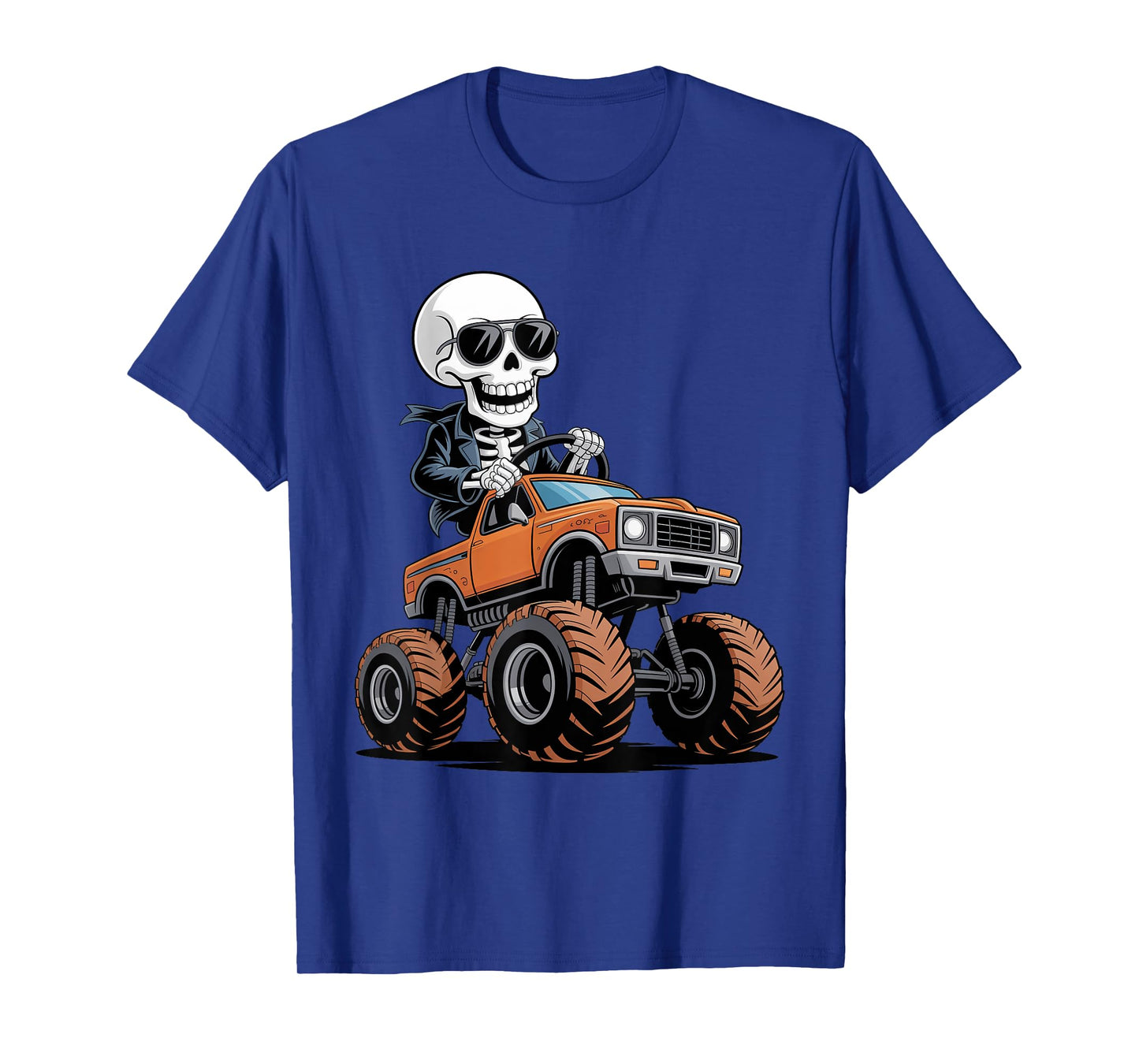 Skeleton with a Monster Truck Funny Halloween Spooky Season T-Shirt