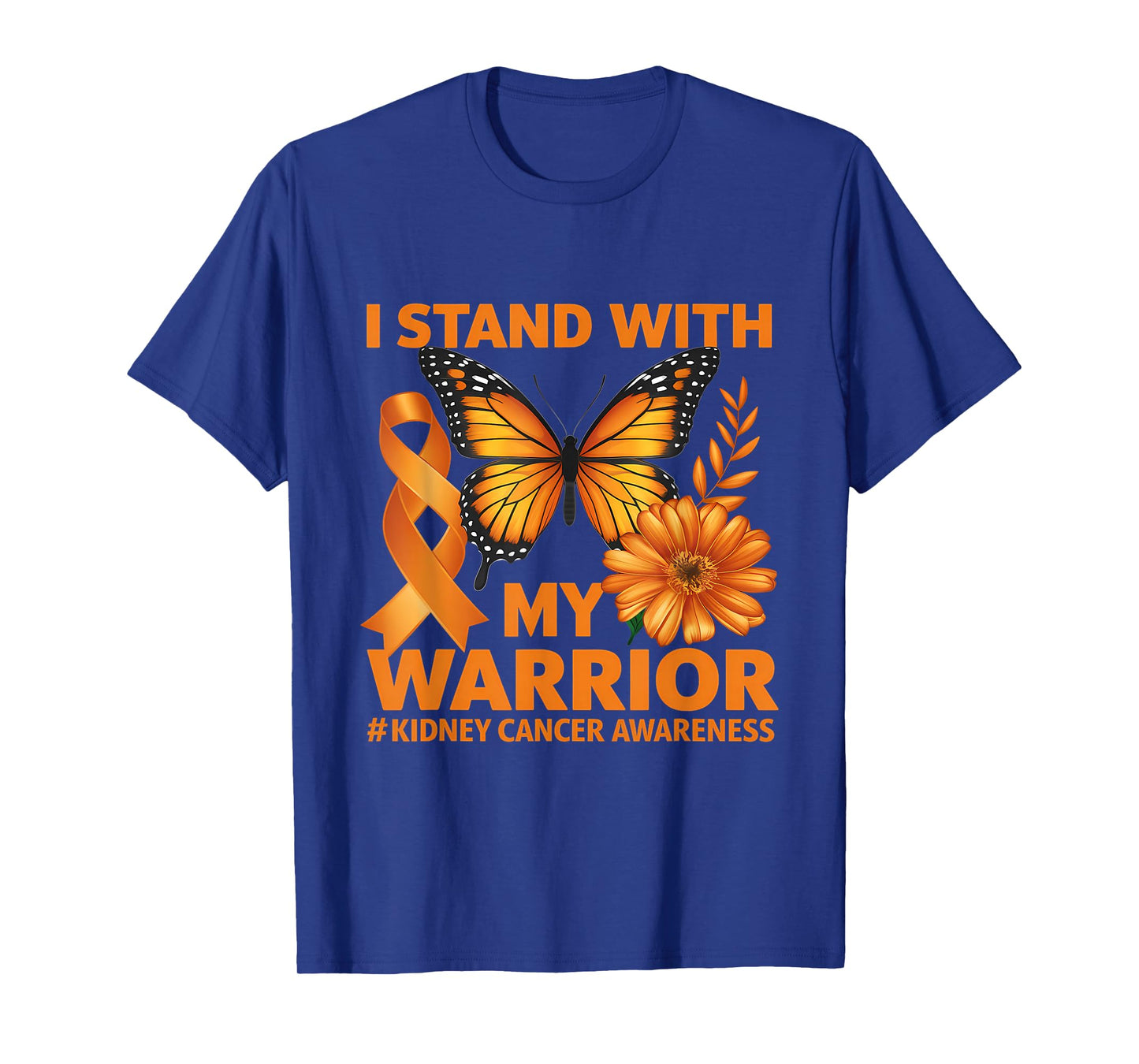 Kidney Cancer Awareness Warrior Butterfly Orange Ribbon T-Shirt