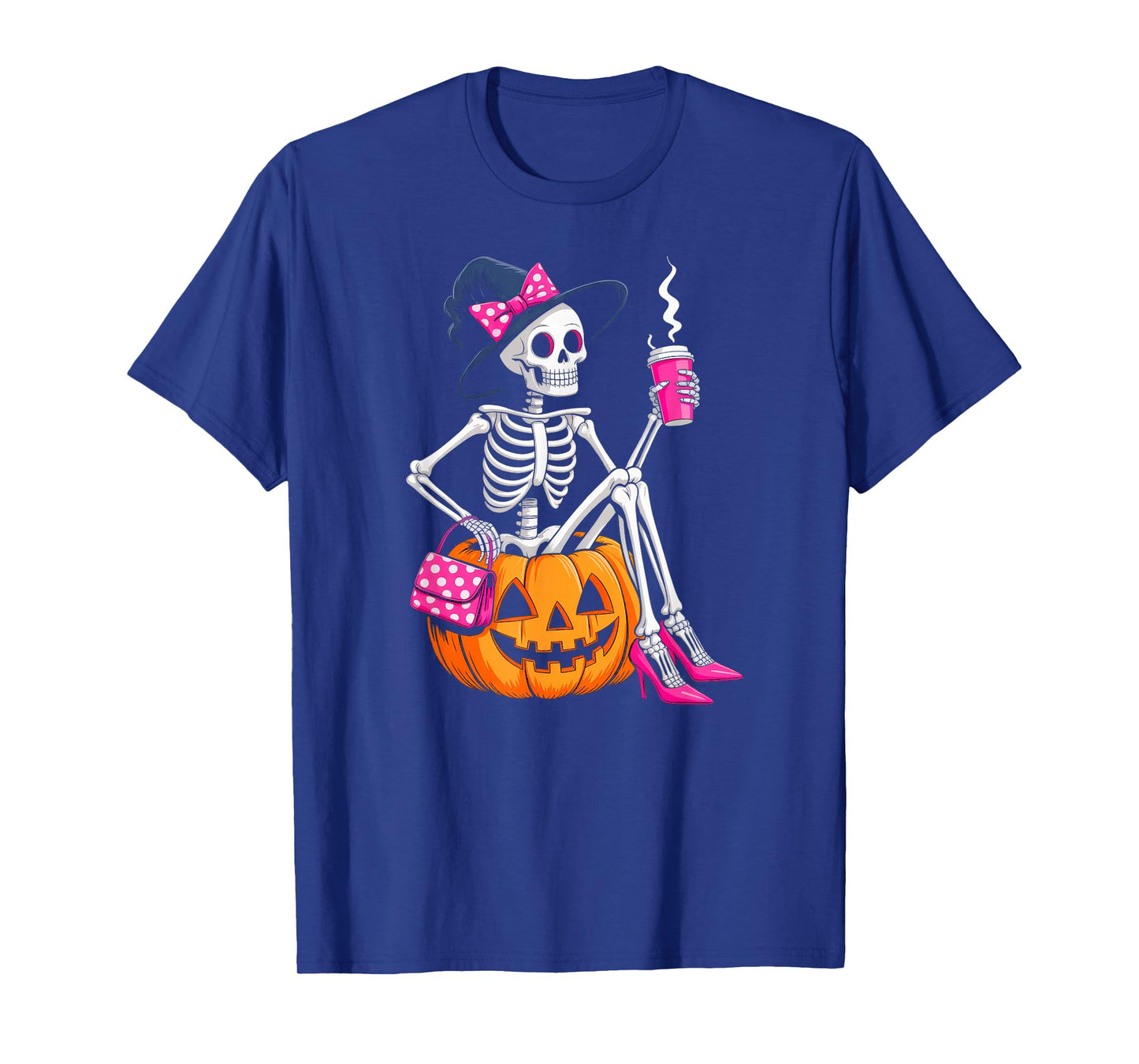 Skeleton Drinking Coffee Lover Halloween Costume Girls Women T-Shirt