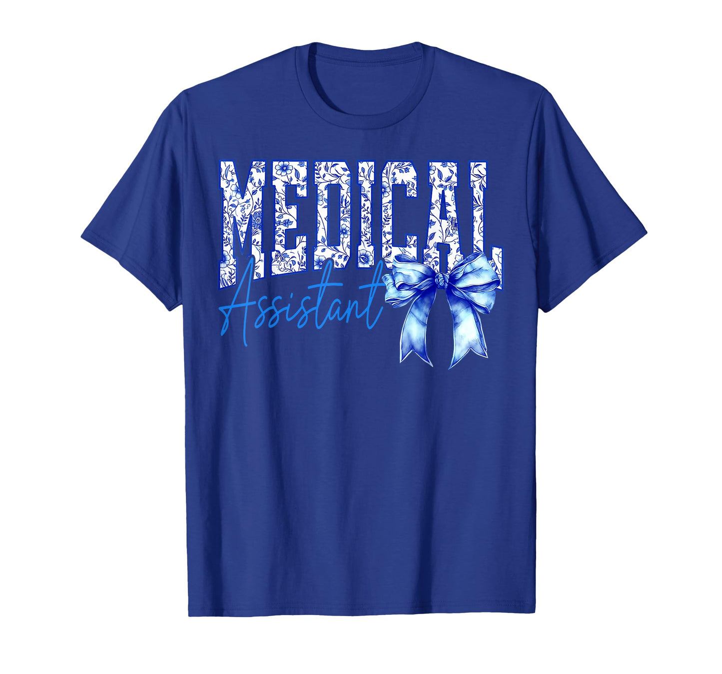 Retro Medical Assistant Floral Blue Coquette Bow Mothers Day T-Shirt