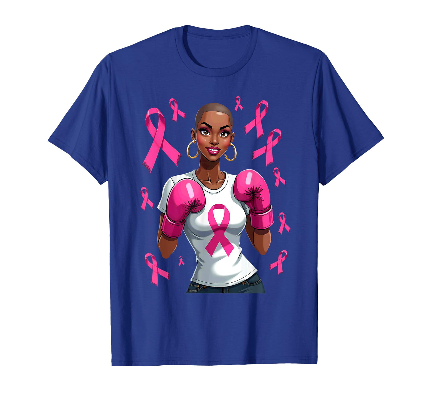 Afro Girl Melanin Breast Cancer Fighter Boxing Boxer T-Shirt