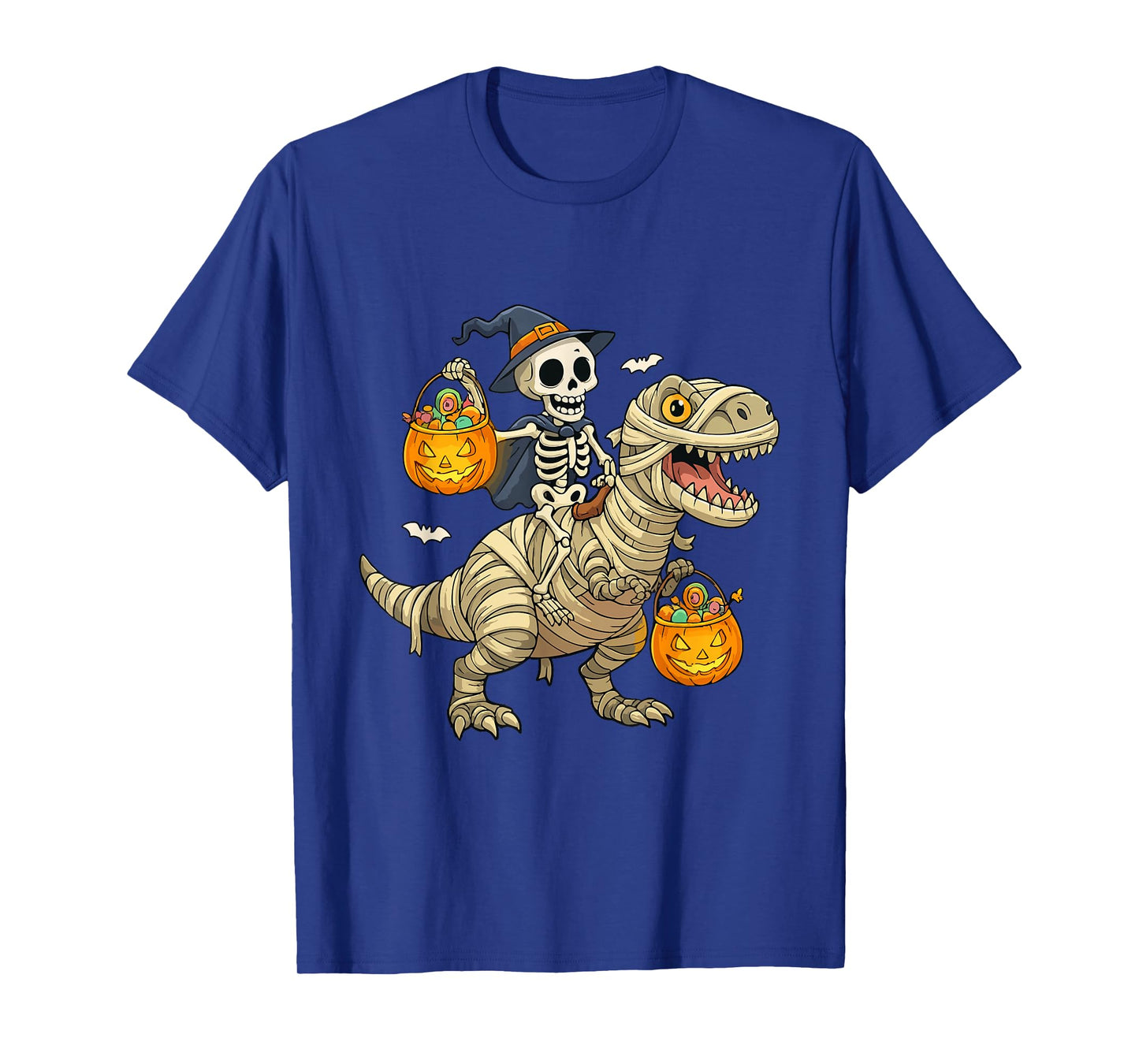 Funny Halloween Skeleton Riding Mummy Dinosaur T-Shirt