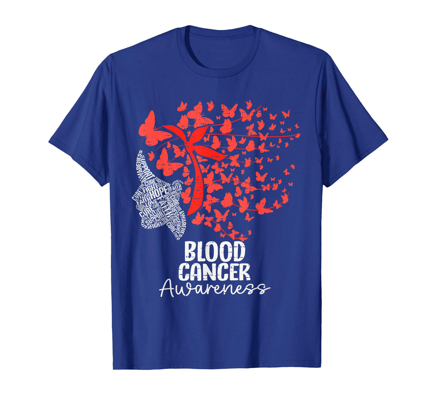 Womens Blood Cancer Awareness Butterfly Ribbon Red Support T-Shirt