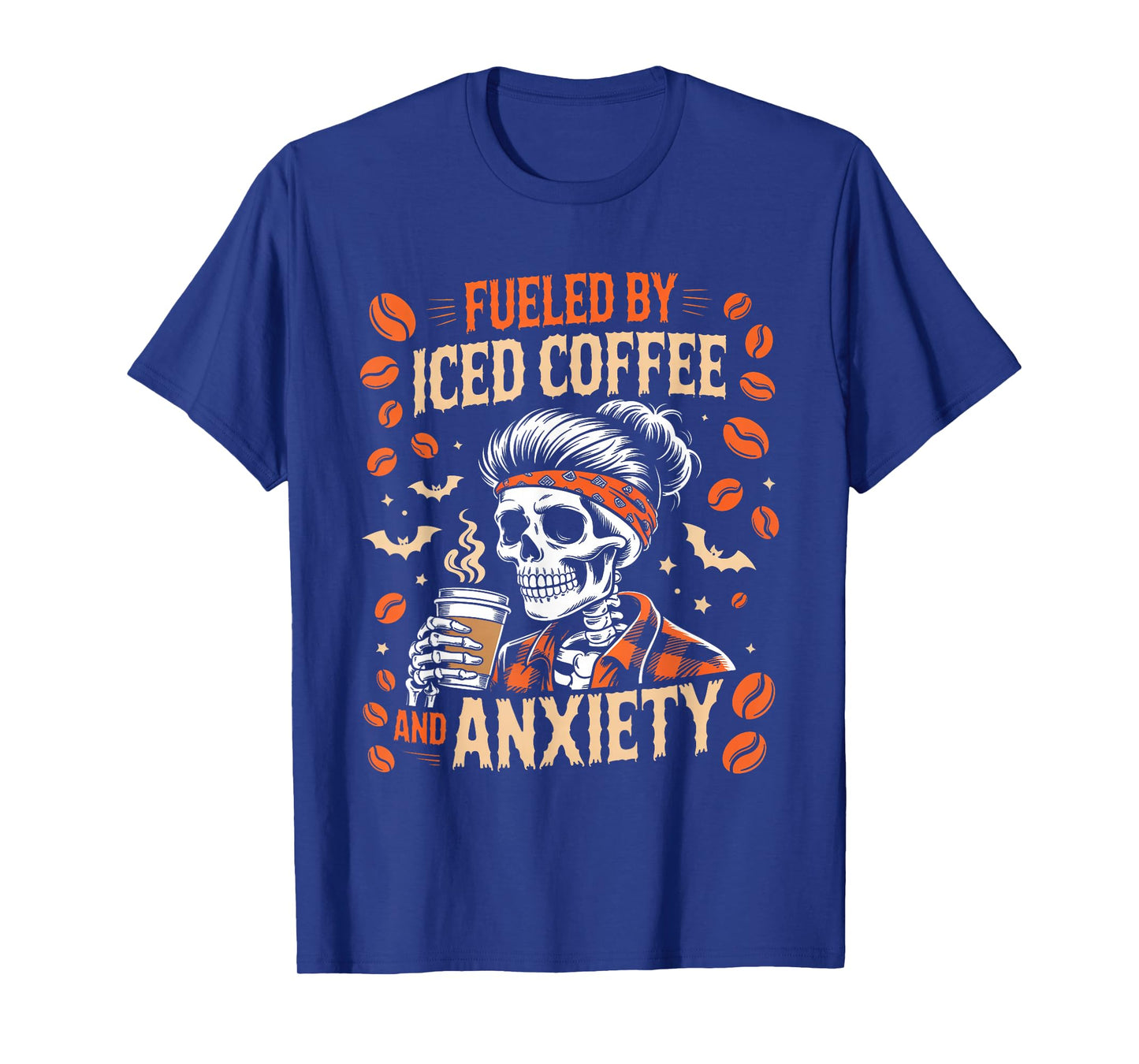 Fueled by Iced Coffee and Anxiety Funny Coffee Halloween T-Shirt