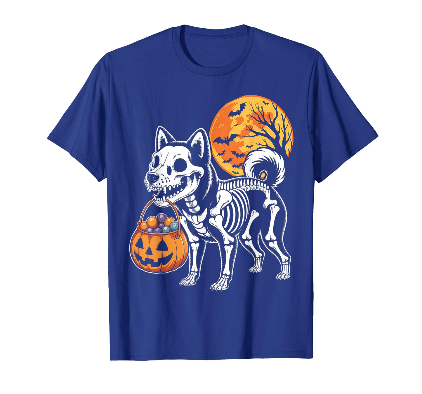 Funny Shiba Inu Dog Skeleton Scary Pumpkin Moon Halloween T-Shirt