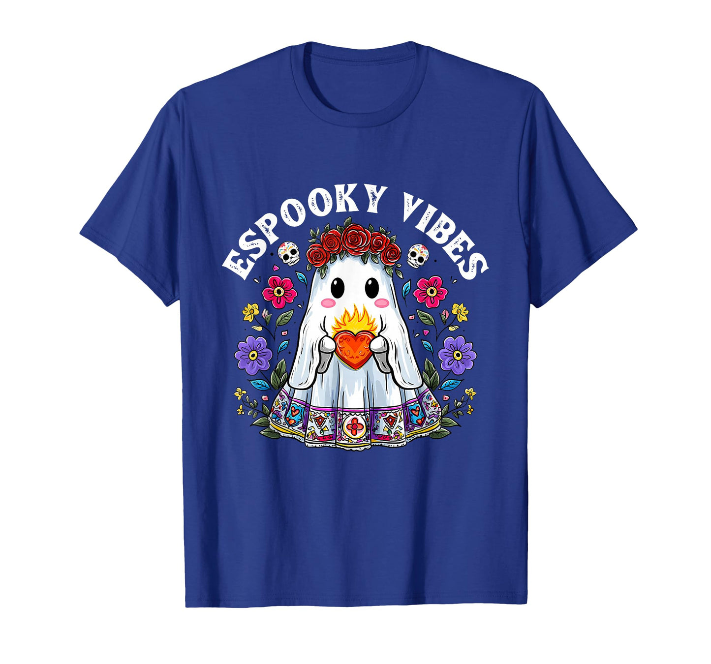 Espooky Vibes Halloween Floral Ghost Spanish Mexican Teacher T-Shirt