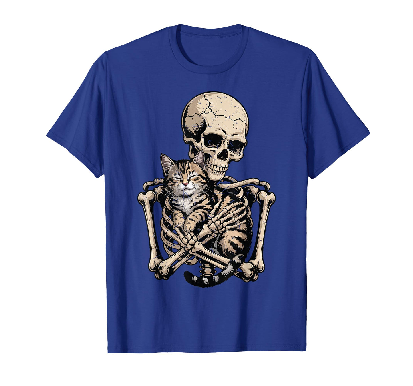 Funny Cat Halloween Skeleton Hugging Tabby Cat Dad Daddy Mom T-Shirt