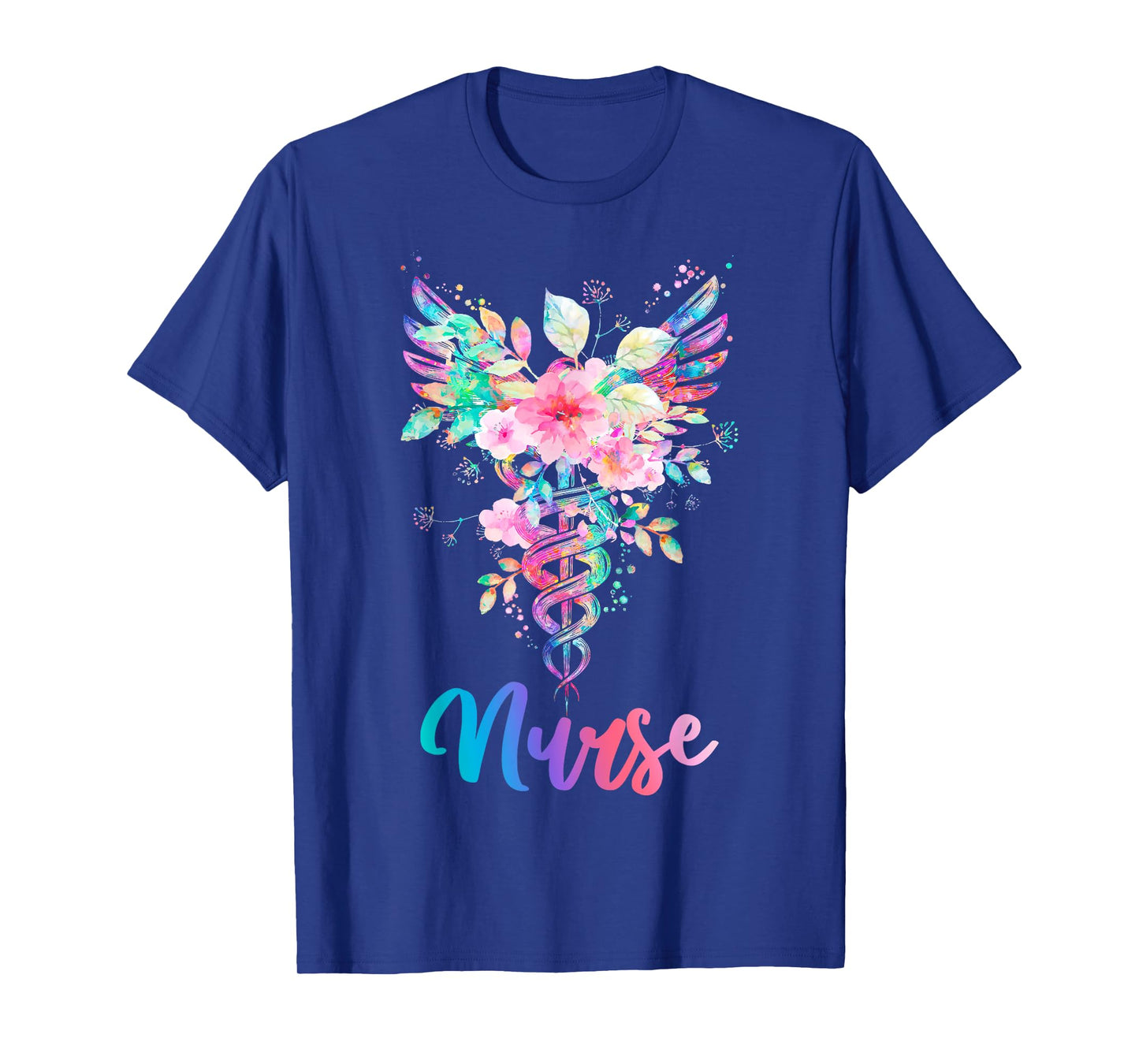 Nurse Watercolor Floral Caduceus T-Shirt