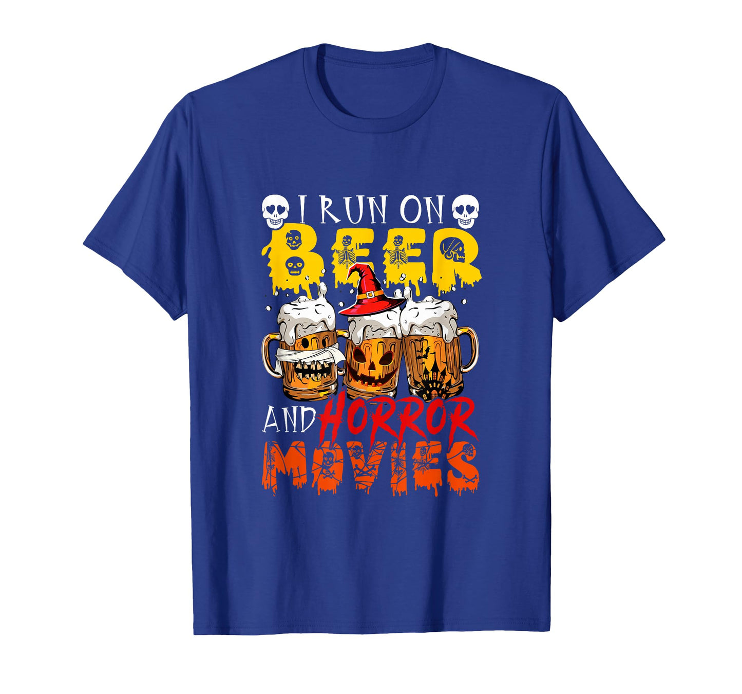 Run On Horror Movies and Beer Halloween Drinker Team T-Shirt