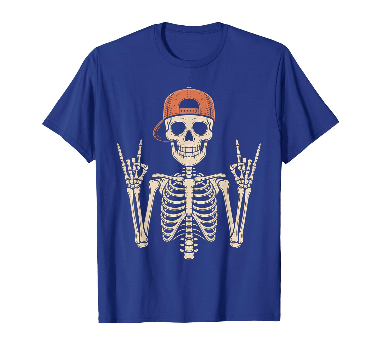 Rocker Skeleton Cap Skater Cool Halloween Punk Rock Men Boys T-Shirt