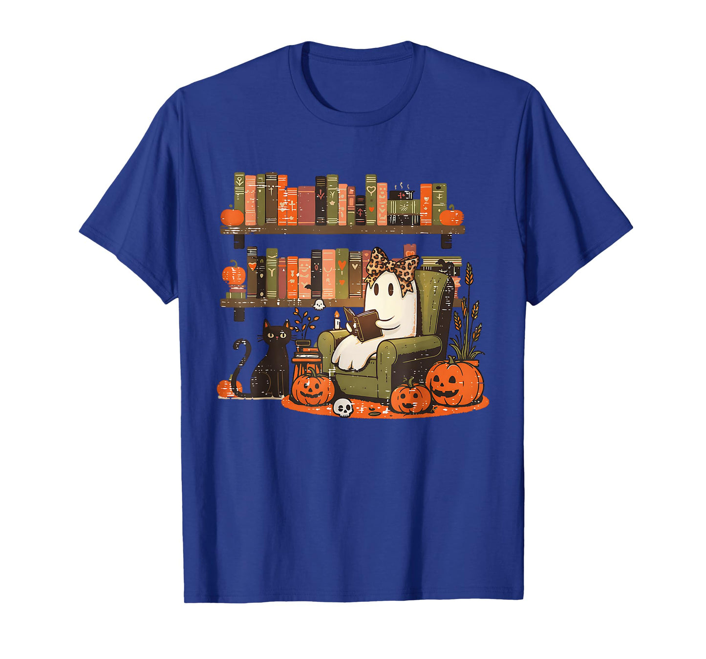 Leopard Coquette Bow Ghost Library Reading Books Halloween T-Shirt