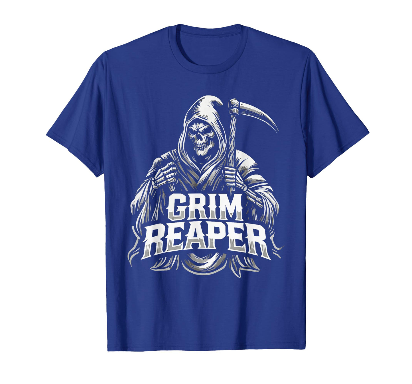 Grim Reaper Hooded Skeleton Scythe Design T-Shirt