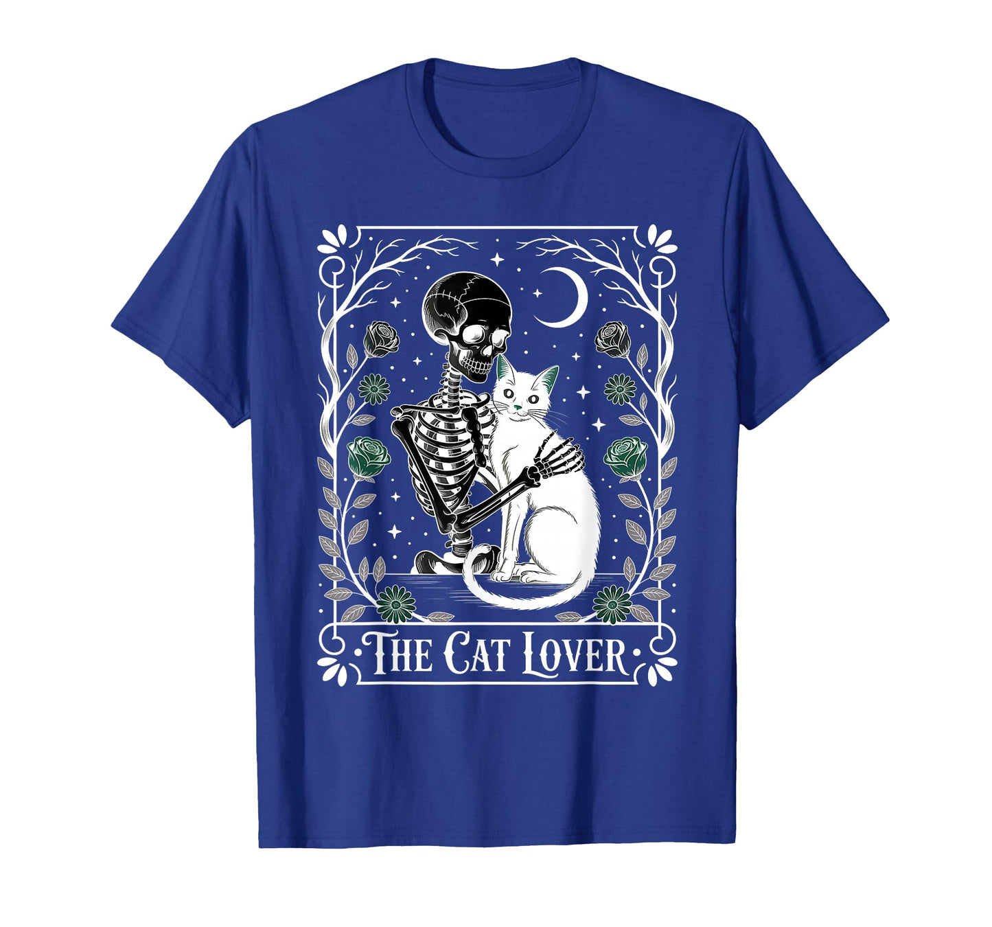 The Cat Lover Skeleton Tarot Design with Roses T-Shirt