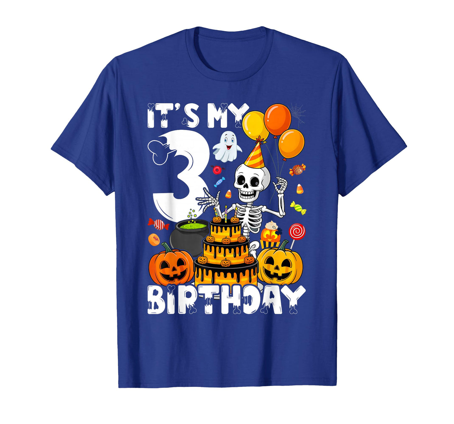 Kids Boo It's My 3rd Birthday Halloween Skeleton 3 Years Old T-Shirt