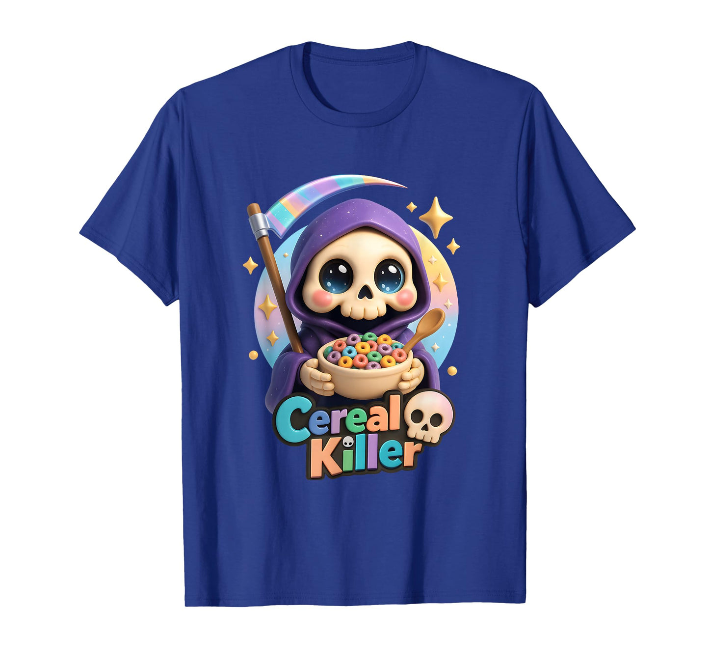 Cereal a Killer Grim Reaper Skeleton Eating Breakfast Cereal T-Shirt