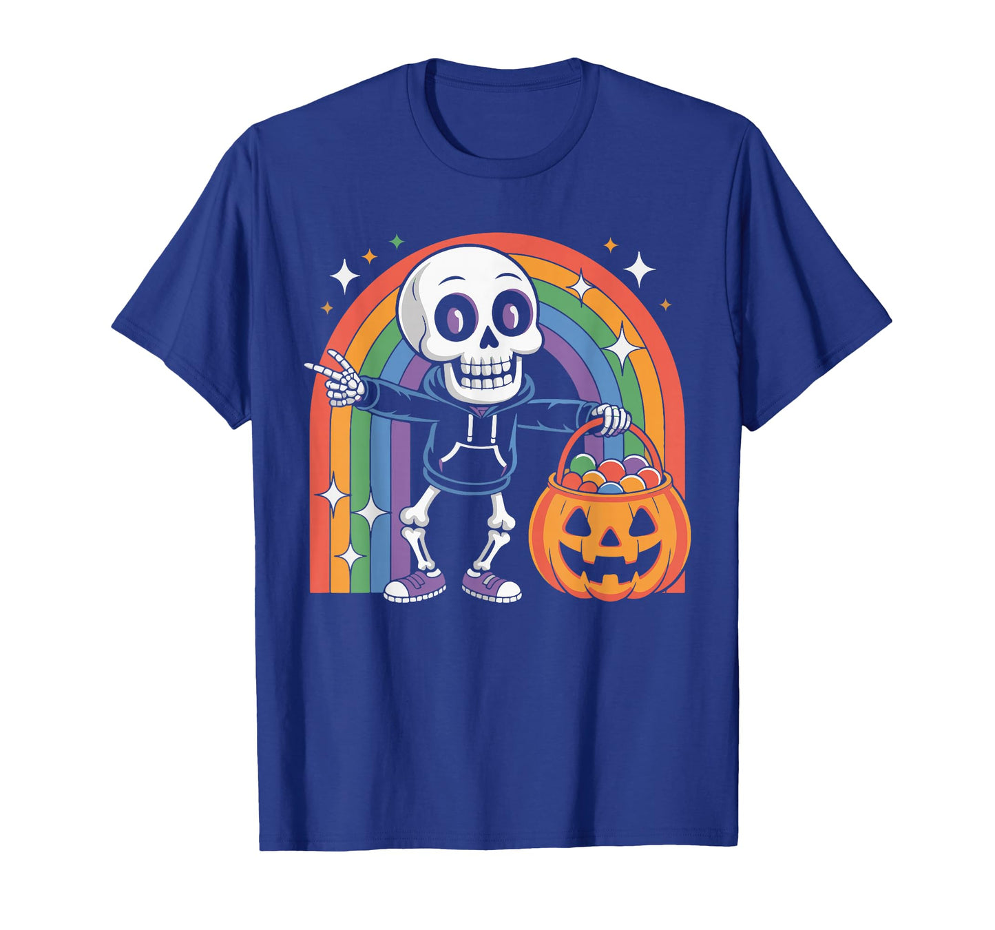 Rainbow Skeleton Pumpkin Candy Trick or Treat Halloween Fun T-Shirt