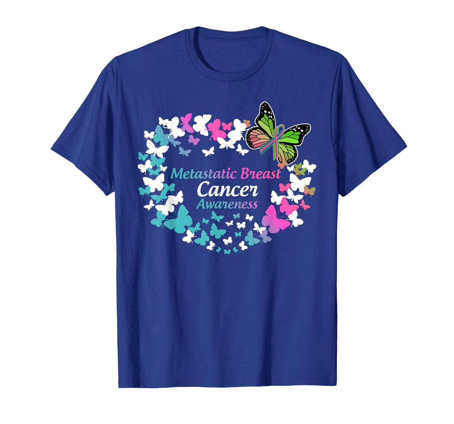 butterfly metastatic breast cancer green teal pink ribbon T-Shirt
