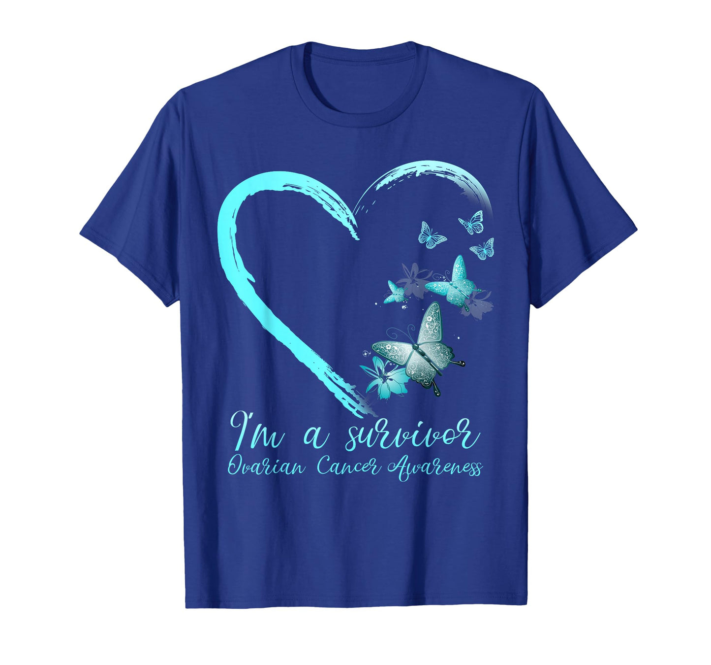 Teal Butterfly Heart Survivor Ovarian Cancer Awareness Tee T-Shirt