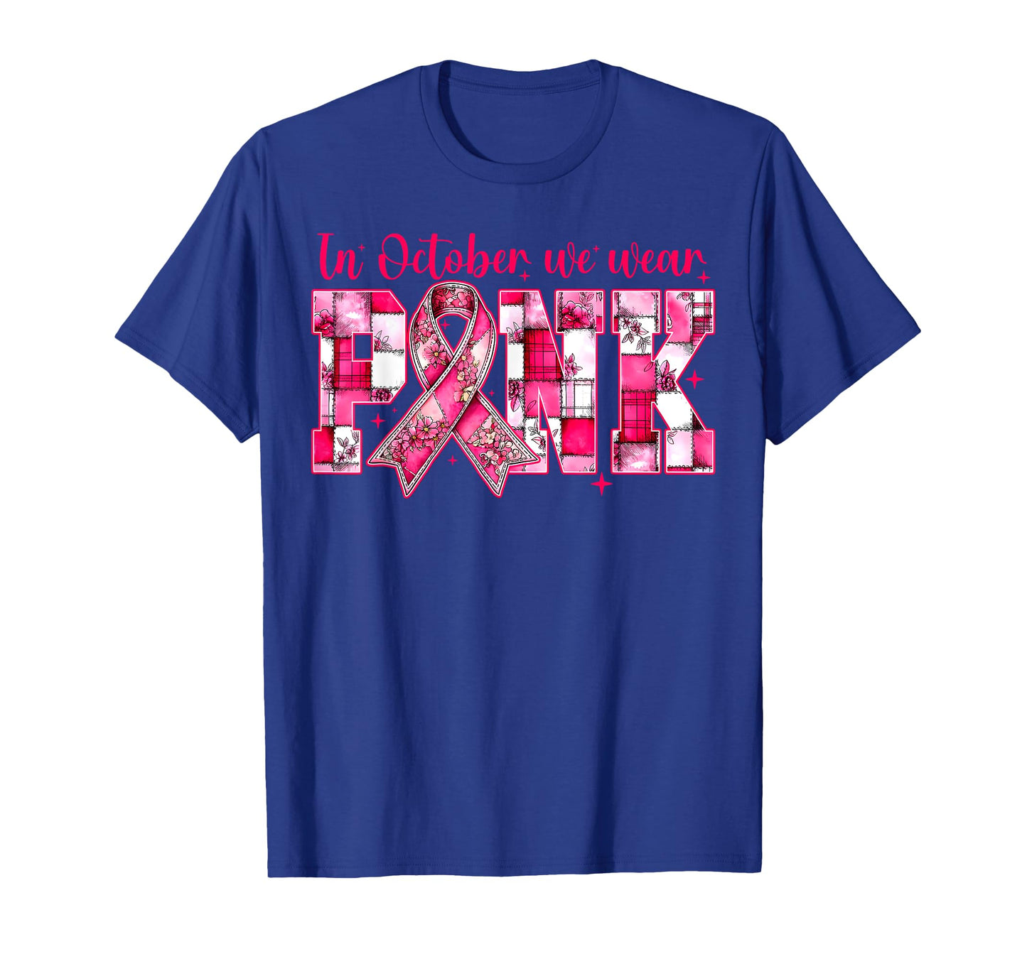 in October We Wear Pink Preppy Breast Cancer Awareness T-Shirt