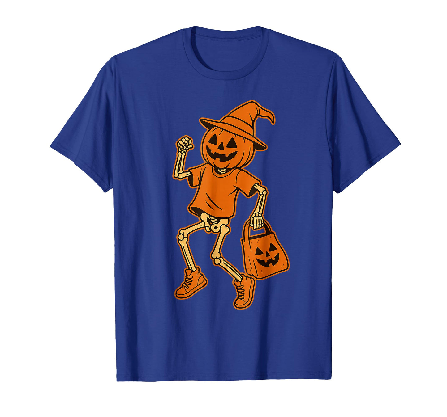 Pumpkin Head Skeleton Trick Or Treat Halloween Party Kids T-Shirt