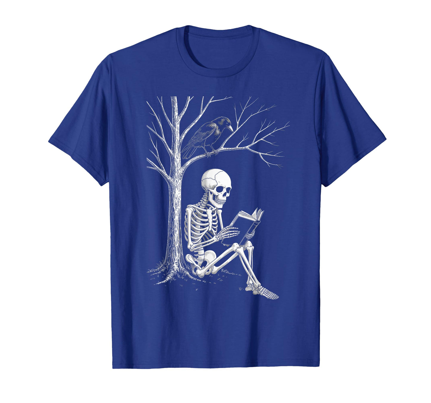 Spooky Skeleton Reading Book Halloween Tree Crow T-Shirt
