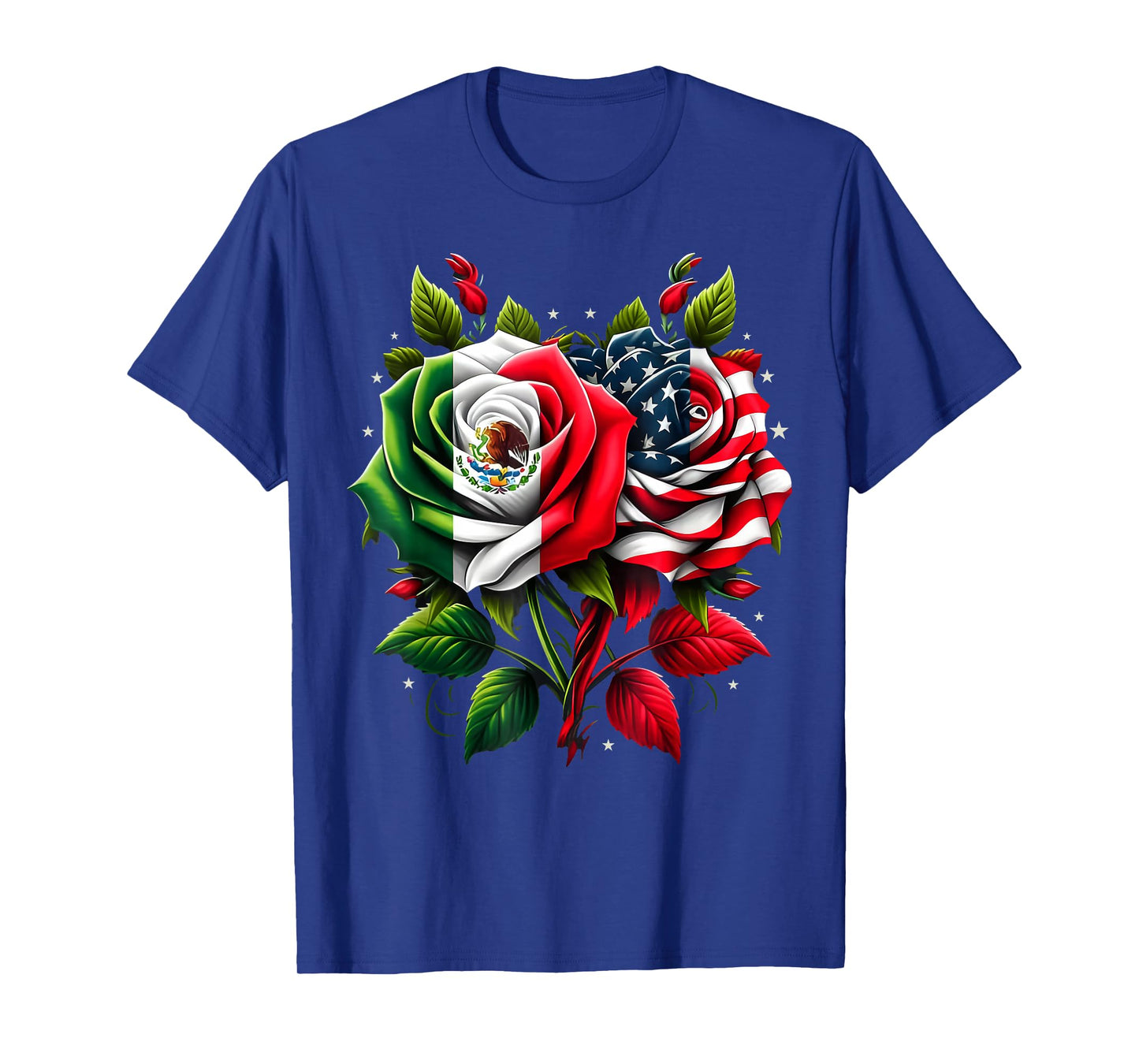 Mexico USA Flag Mexican Flag American Flag Rose Flower T-Shirt