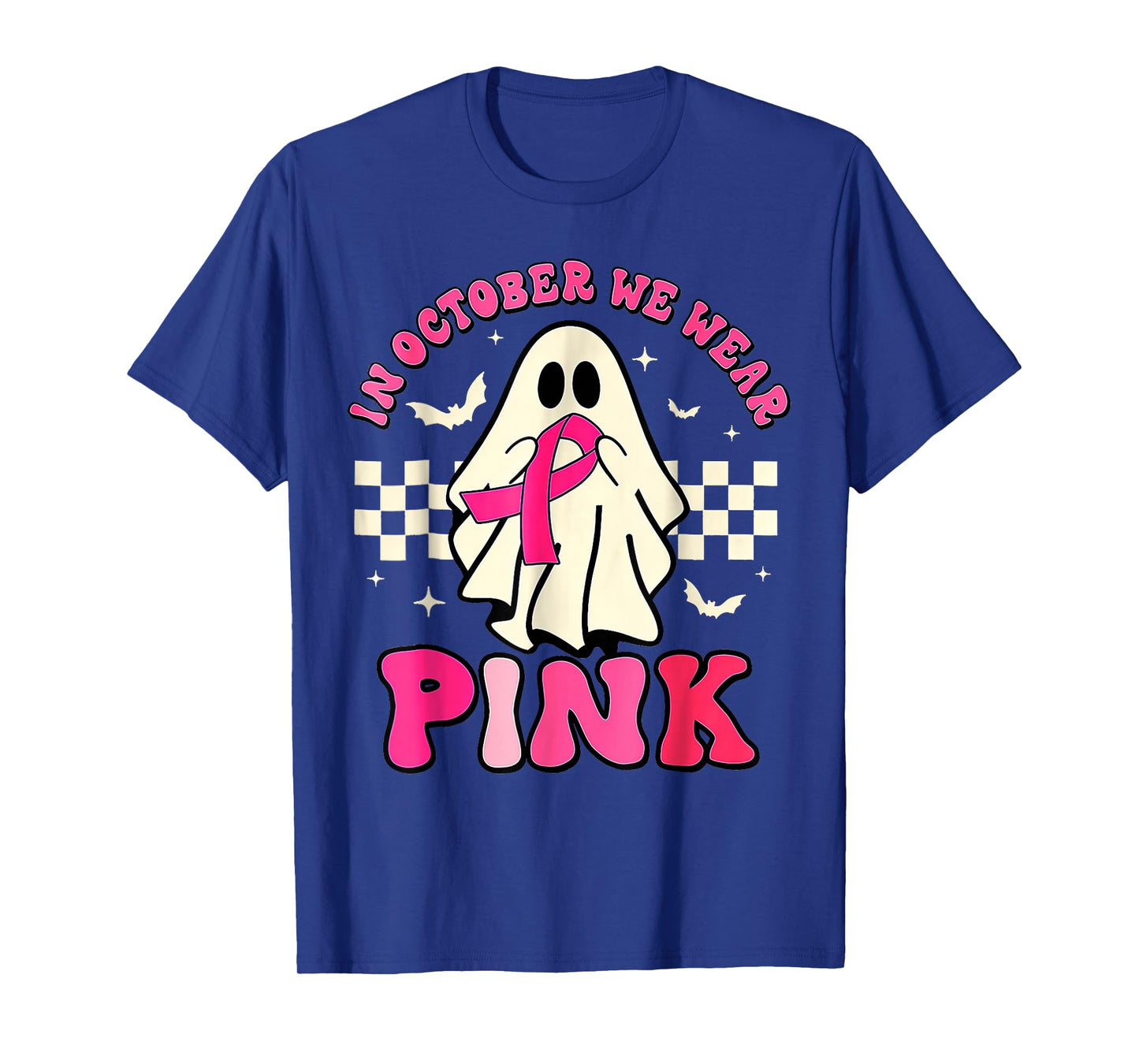 Groovy We Wear Pink Breast Cancer Awareness Ghost Halloween T-Shirt
