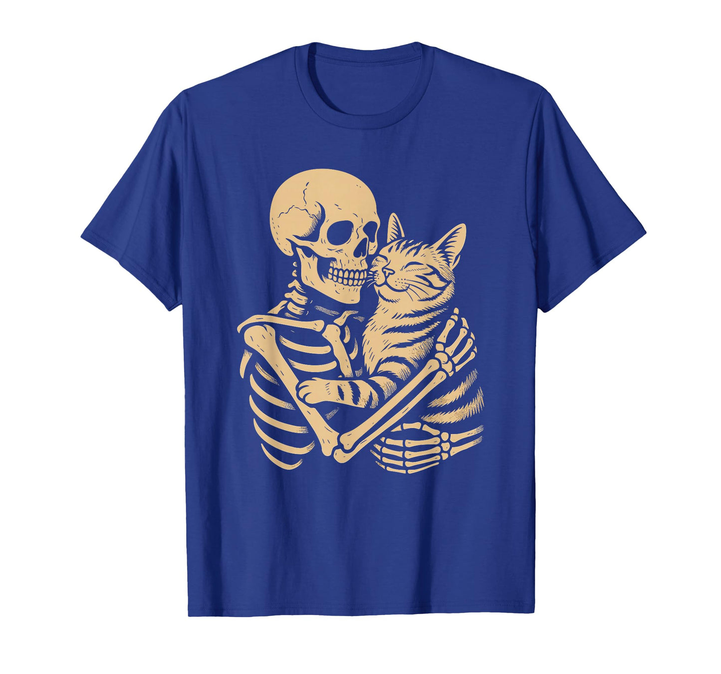 Skeleton Hugging Cat Lovers Halloween T-Shirt