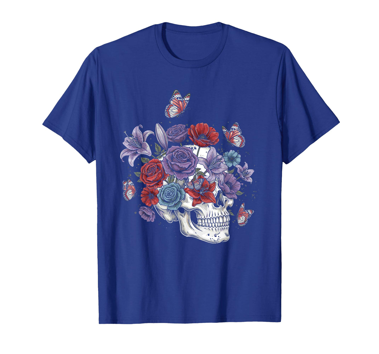 Skull with Flowers and Butterflies Halloween Costume T-Shirt