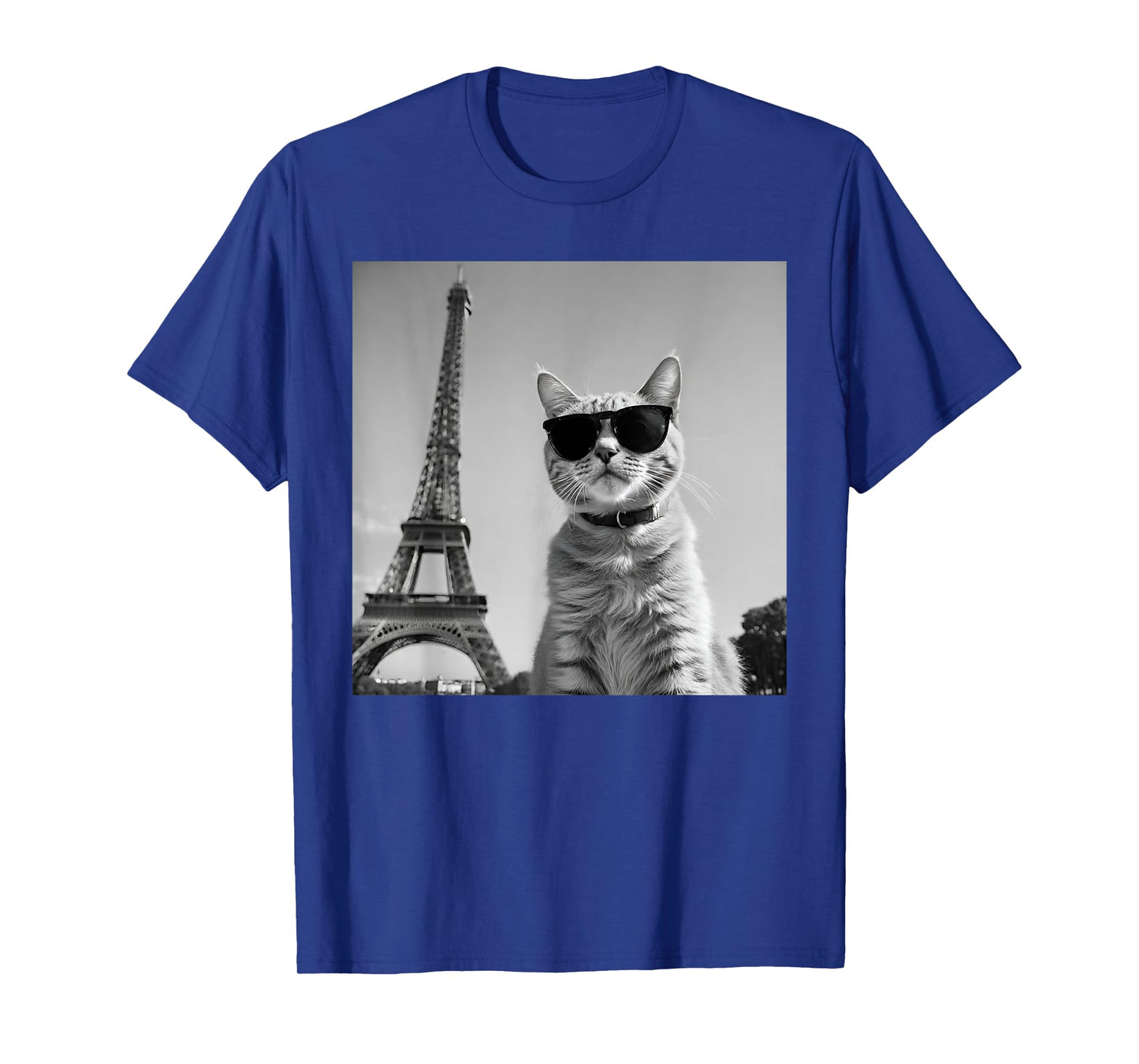 Funny French Cat Wearing Sunglasses And Paris Eiffel Tower T-Shirt