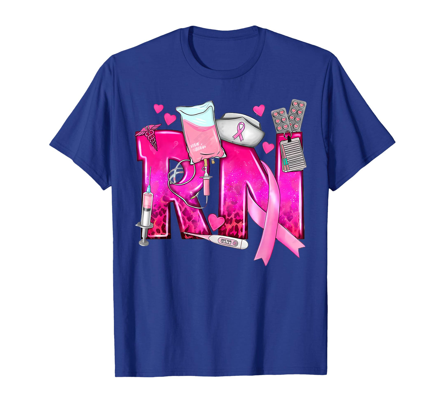 RN Registered Nurse Messy Bun Women Breast Cancer Awareness T-Shirt
