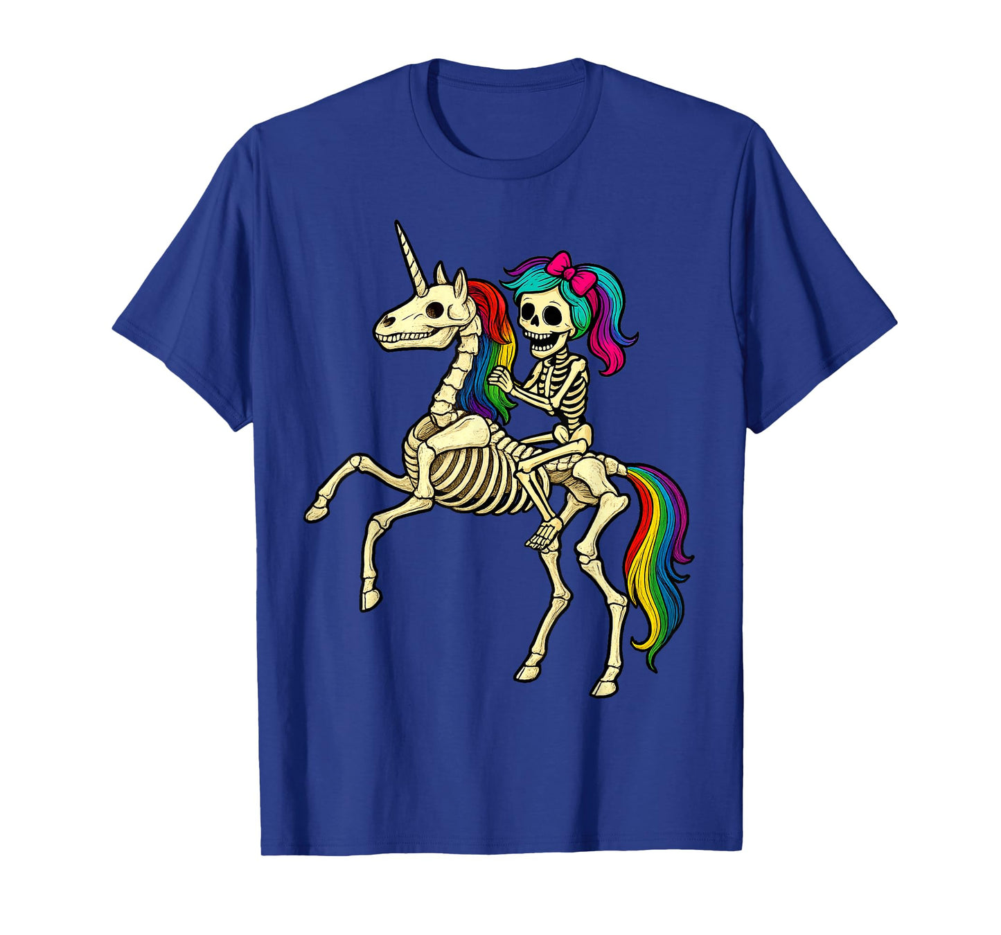 Girl Skeleton Riding Bucking Unicorn Skeleton Halloween T-Shirt