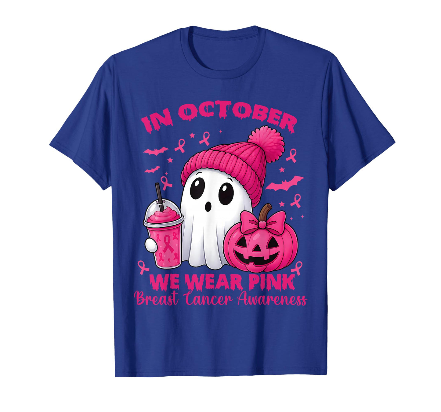 Breast Cancer Halloween Women in October We Wear Pink Bow T-Shirt
