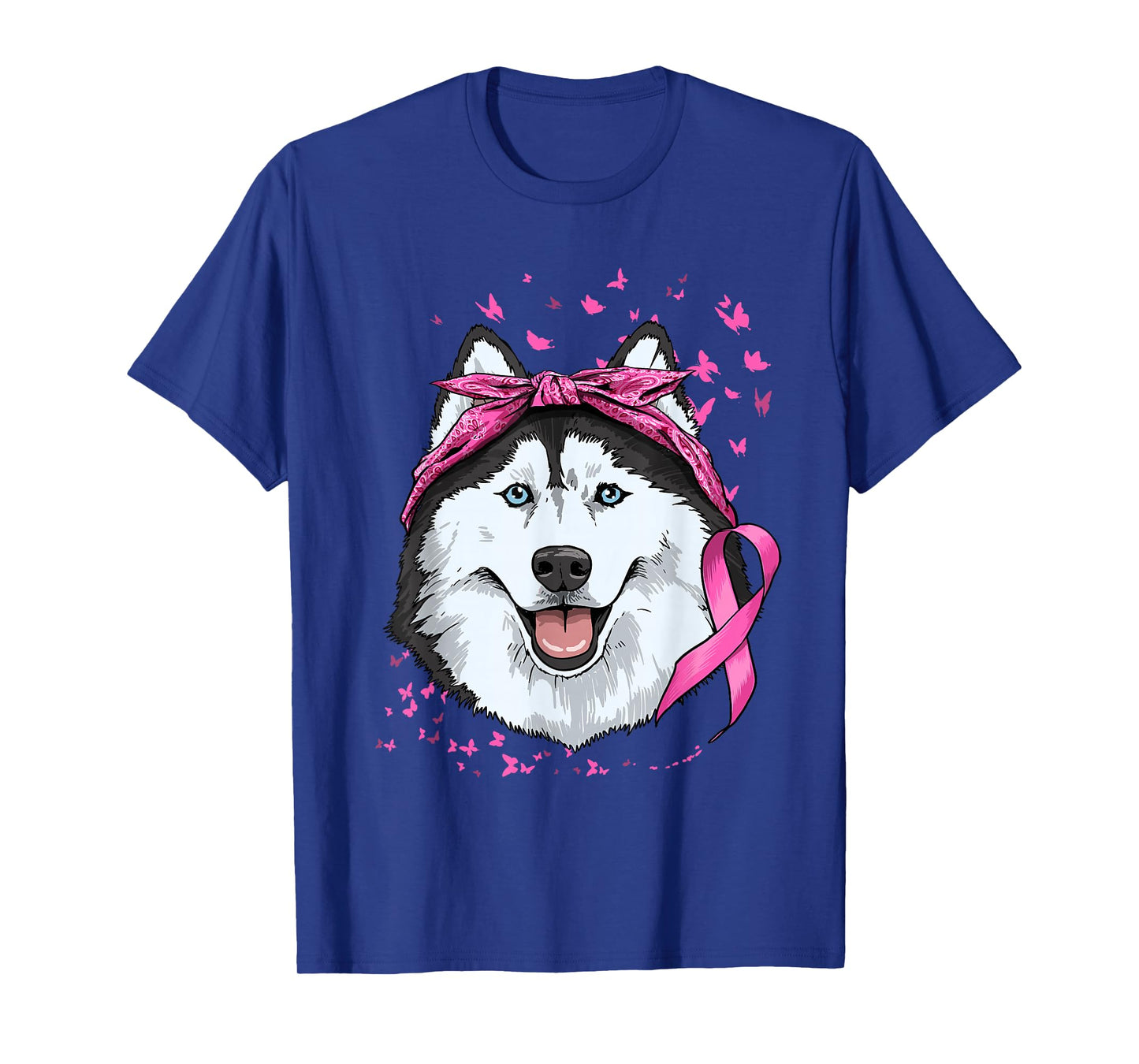Siberian Husky Pink Ribbon Breast Cancer Awareness Survivor T-Shirt