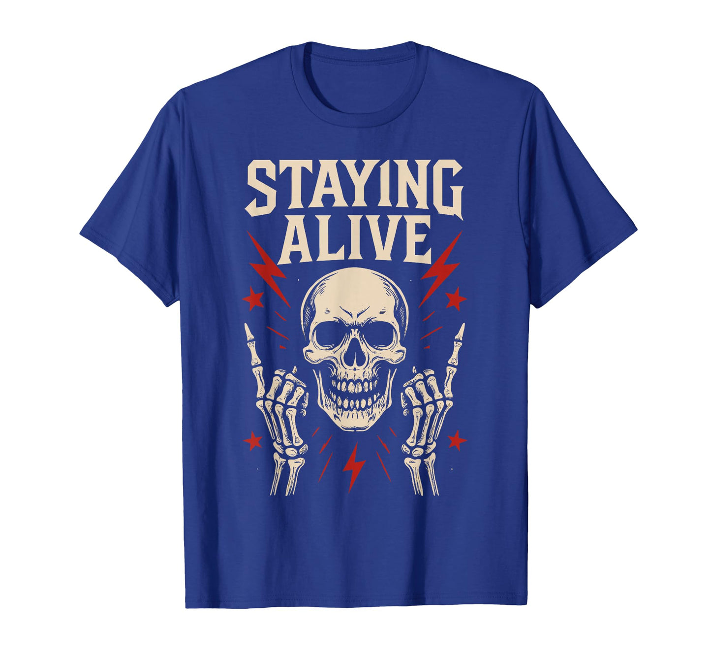 Staying Alive Skeleton Skull Rock Halloween T-Shirt