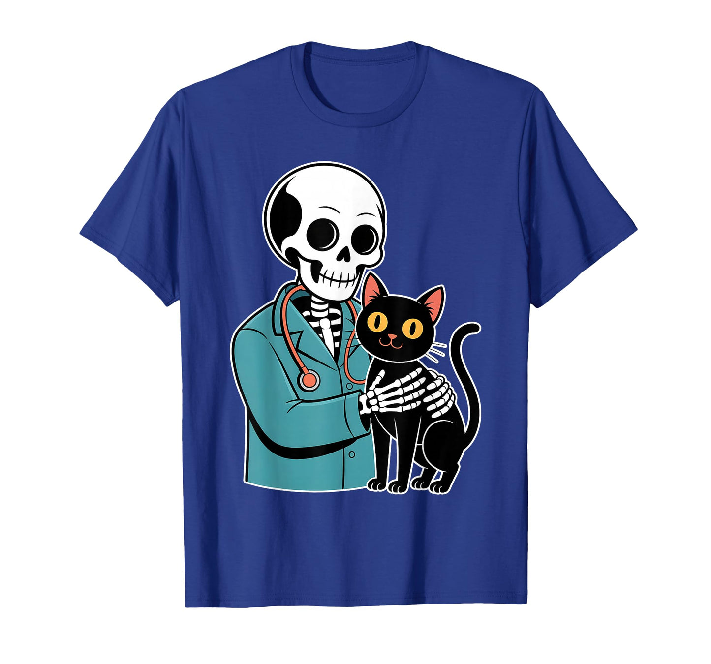 Skeleton Hugging Cat Funny Vet Cat Lover Halloween Men Women T-Shirt